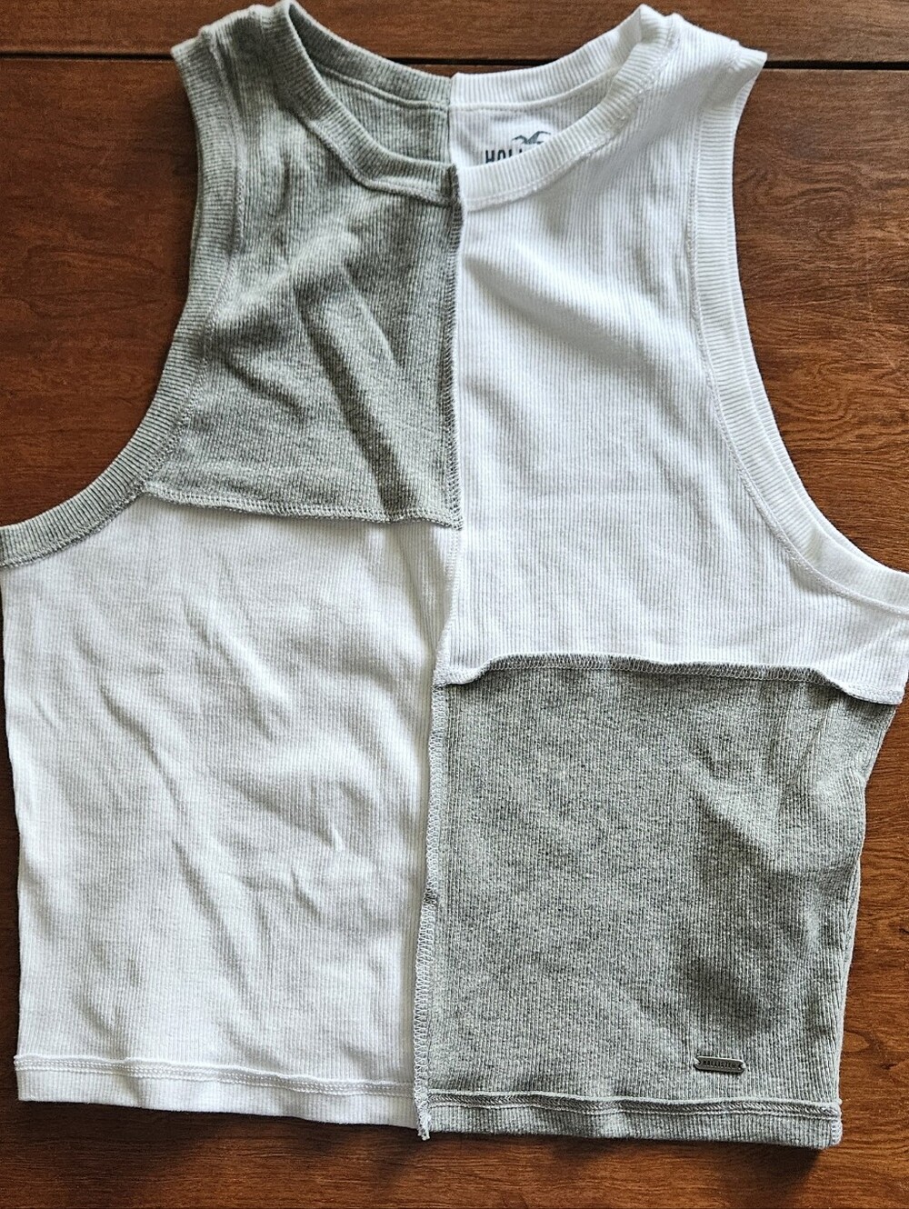 Hollister Colorblock White and Light Gray Tank Top